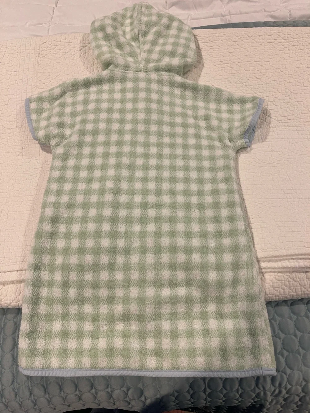 Lil Weezie Hooded Short Sleeve Terry Swim Coverup Light Green Blue Gingham J 5/6